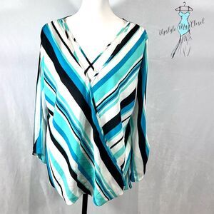 Beautiful aqua & turquoise long split sleeve cross front faux wrap top size XXL